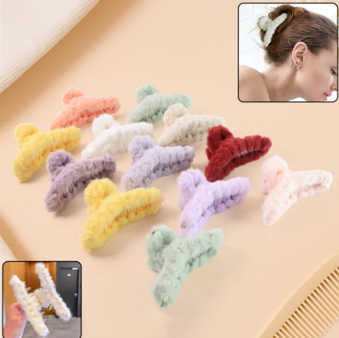 Fur Coated Hair Clutcher Clips – Soft Grip Set of 12