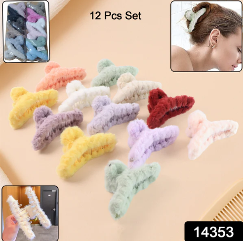 Fur Coated Hair Clutcher Clips – Soft Grip Set of 12 - Image 2
