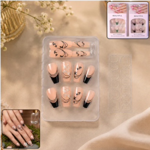 Burgundy Artificial Press-On Nails – Reusable Floral Set