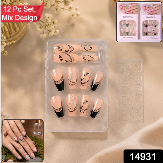 Burgundy Artificial Press-On Nails – Reusable Floral Set - Image 2