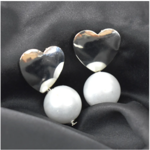 Pearl Heart Earrings – Elegant White Silver Tone for Women & Girls