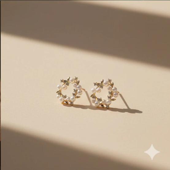 Pearl Wreath Earrings – Timeless Floral Circle Design - Image 5