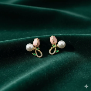 Pink Tulip Pearl Earrings – Elegant Korean Style Accessories
