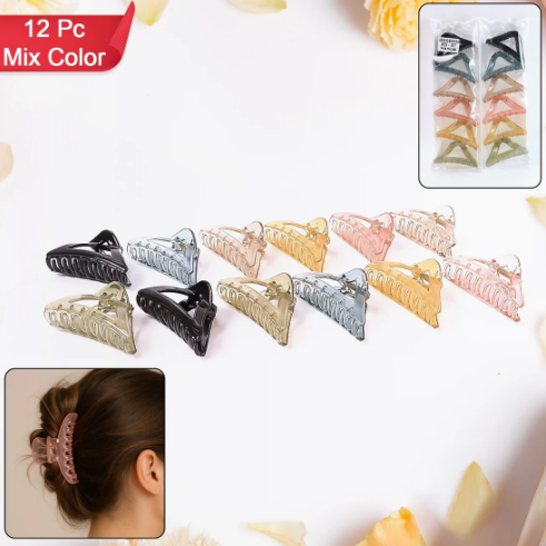Triangle Hair Claw Clip – Durable 12 Pc Mix Color Set