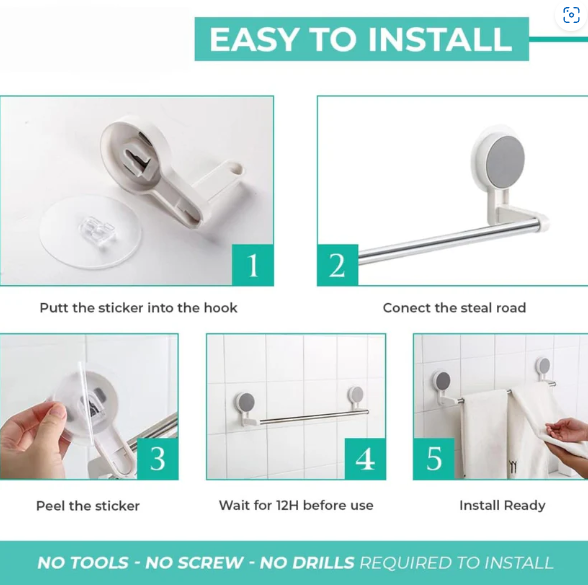 Self-Adhesive Towel Rod – Rust-Resistant & Drill-Free Installation