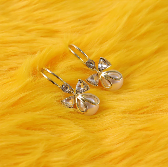 Bow Pearl Drop Earrings – Elegant Korean Style for Women - Image 2