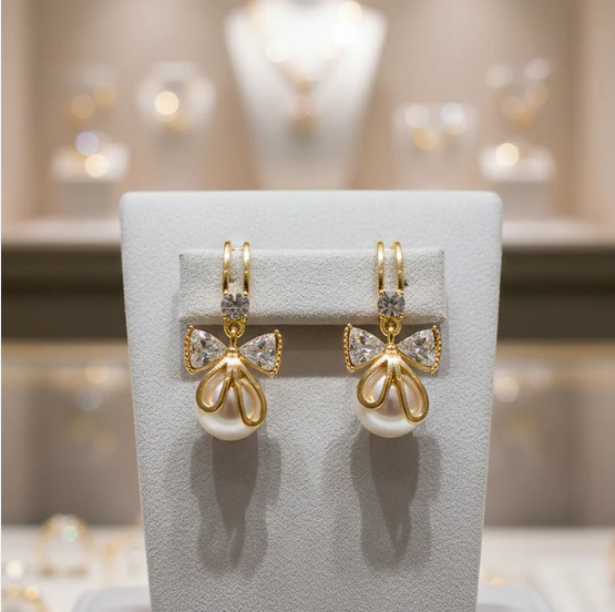 Bow Pearl Drop Earrings – Elegant Korean Style for Women - Image 4