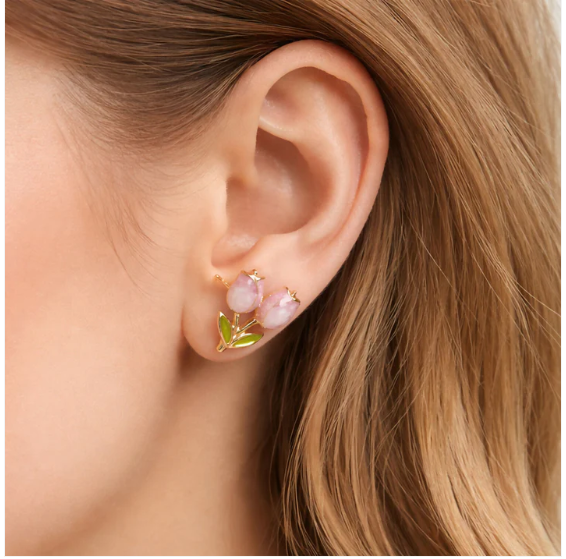 Pink Tulip Flower Stud Earrings – Elegant Korean Style Jewelry - Image 2