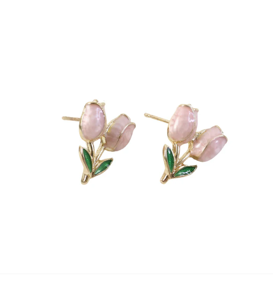 Pink Tulip Flower Stud Earrings – Elegant Korean Style Jewelry - Image 5