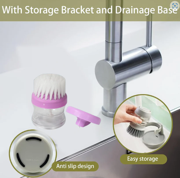 Wash Basin Brush with Soap Dispenser – Efficient Multicolor Cleaner | VelvetBubbles