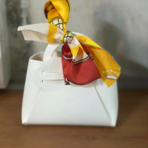 Mini White Handbag – Stylish Compact Purse with Printed Scarf