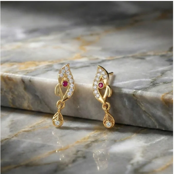 Gold Earrings – Luxury Curved Design with Sparkling Stone Inlay - Image 2