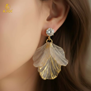 Transparent Leaf Drop Earrings Set – Elegant 3-Pair Combo in Gold & Silver