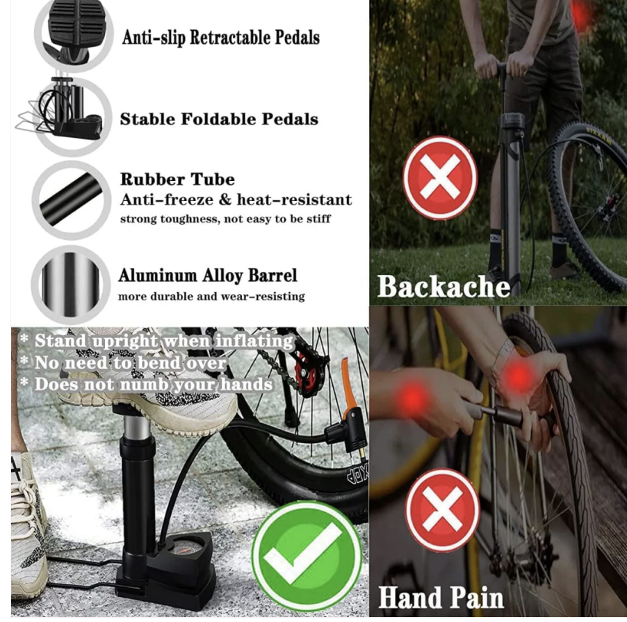 Ensure your rides are always smooth and worry-free with the Safora Mini Bike Pump.