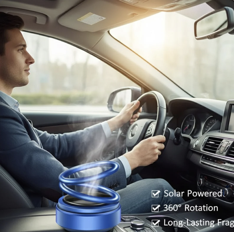 Solar Car Aroma Diffuser – 360° Rotating Fragrance | Velvet Wheels
