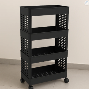 Plastic Storage Rack – 4-Layer Utility Trolley with Wheels | Organivo