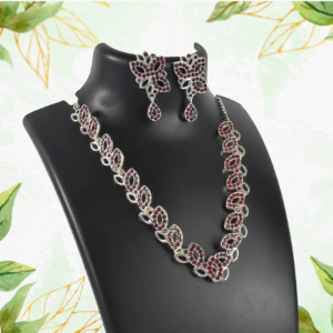 American Diamond Necklace Set – Floral Design with Earrings