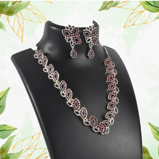 American Diamond Necklace Set – Floral Design with Earrings