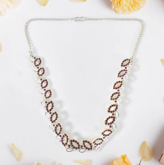 American Diamond Necklace Set – Floral Design with Earrings - Image 4