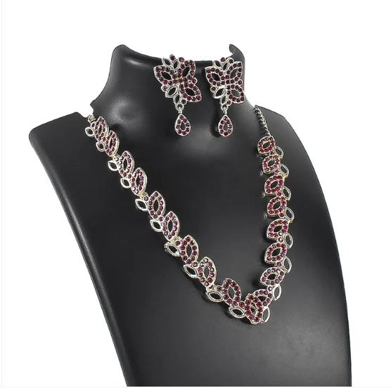 American Diamond Necklace Set – Floral Design with Earrings - Image 5
