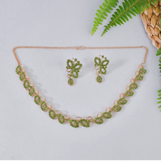 American Diamond Necklace Set – Floral Design with Earrings - Image 4