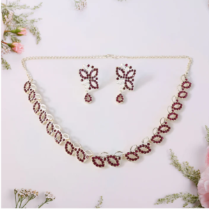 Rosegold AD Studded Necklace – Elegant Polished Jewellery Set