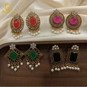 Antique Stone & Pearl Drop Earrings Combo – 4 Designer Pairs