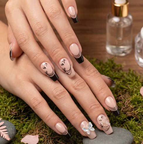 Burgundy Artificial Press-On Nails – Reusable Floral Set - Image 4