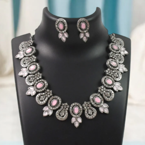 Diamond Necklace Set – Pink & White, Radiant Elegance | BW