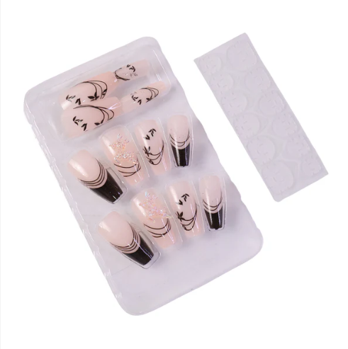 Burgundy Artificial Press-On Nails – Reusable Floral Set