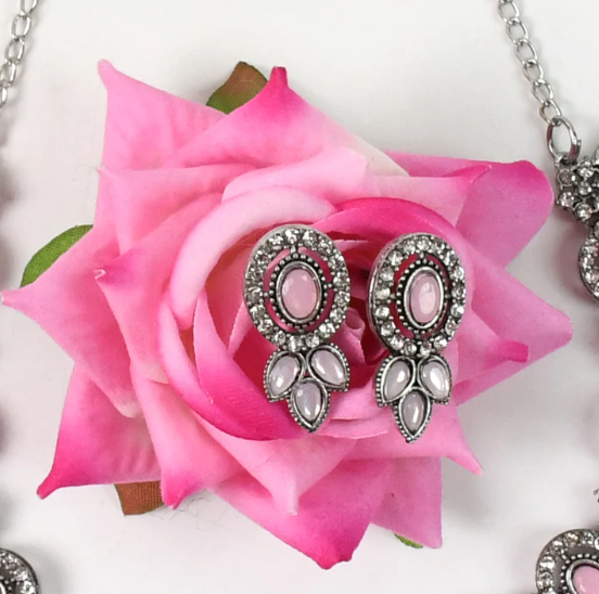 Diamond Necklace Set – Pink & White, Radiant Elegance | BW - Image 4