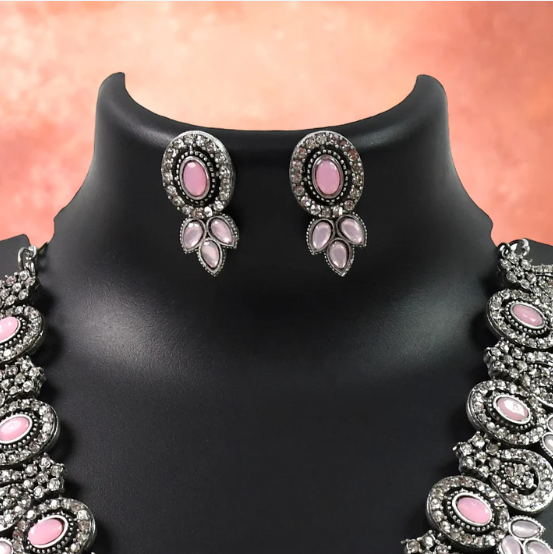 Diamond Necklace Set – Pink & White, Radiant Elegance | BW - Image 5