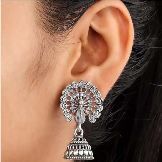 Oxidised Silver Jhumka Earrings Set – Traditional Stylish 6-Pair Combo - Image 3