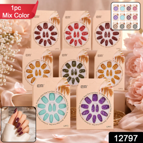 Long Coffin Press-On Nails – Premium 3D Embellished Design