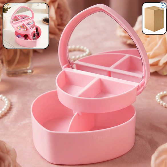 Makeup Storage Box with Mirror – Compact & Multi-Compartment Design