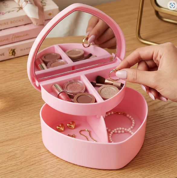 Makeup Storage Box with Mirror – Compact & Multi-Compartment Design