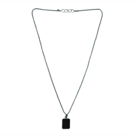 Men's Stainless-Steel Pendant Chain – Sleek Black Rectangle - Image 3