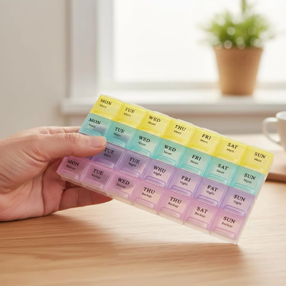 Weekly Pill Organizer – 28-Slot Portable Medicine Box | Organivo