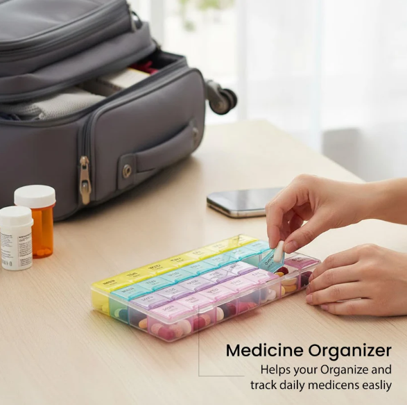 Weekly Pill Organizer – 28-Slot Portable Medicine Box | Organivo