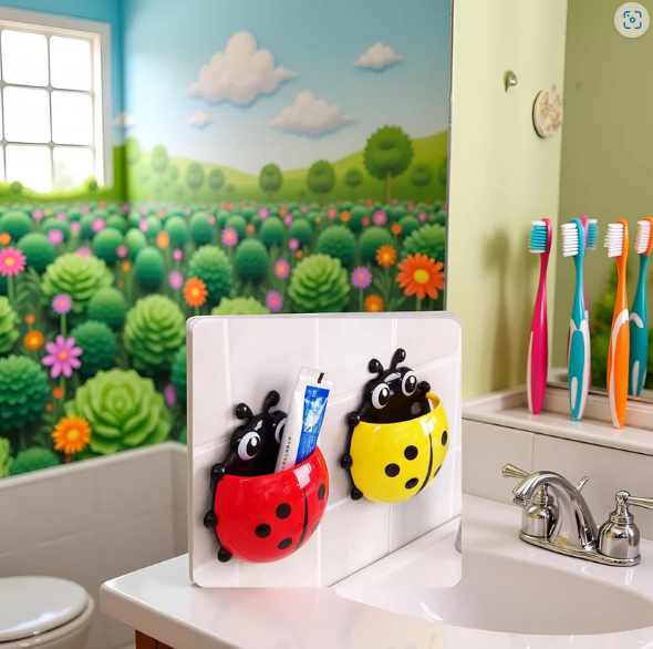 Ladybug Toothbrush Holder – Suction Hook Bathroom Organizer | BrushedUp