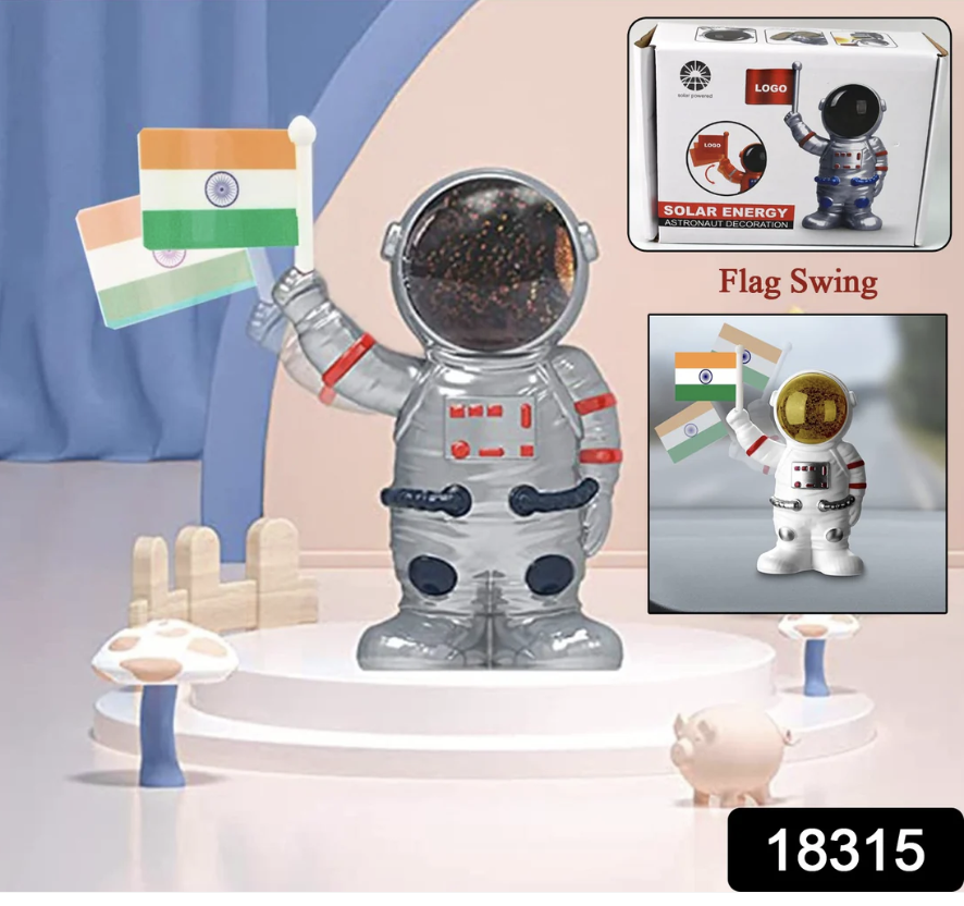 Solar Power Astronaut Ornament – Indian Flag Car Dashboard Décor