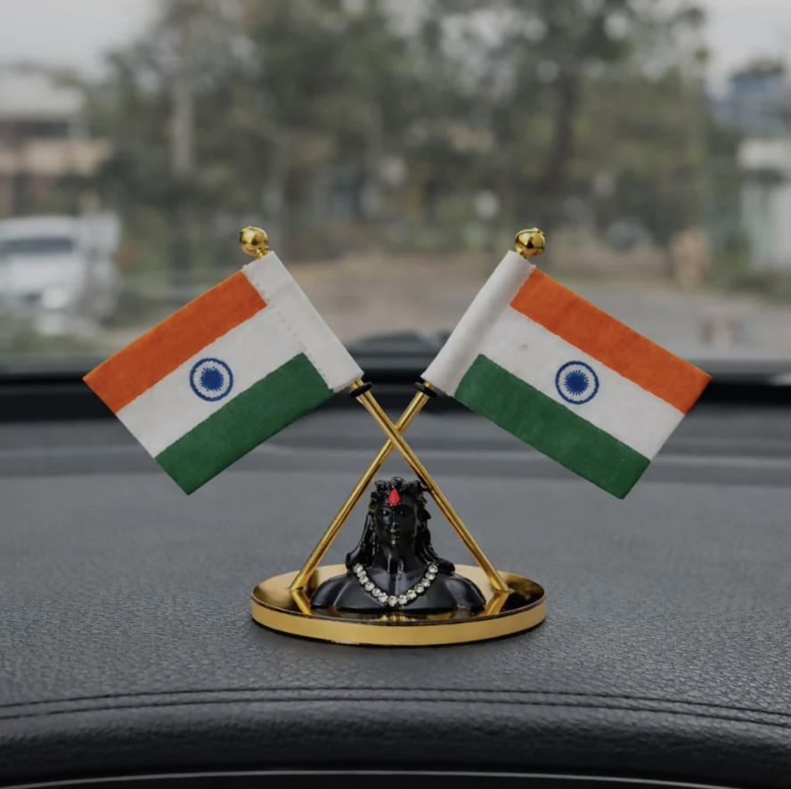 Car Dashboard Indian Flag & Shiva Idol Decor – Spiritual & Patriotic