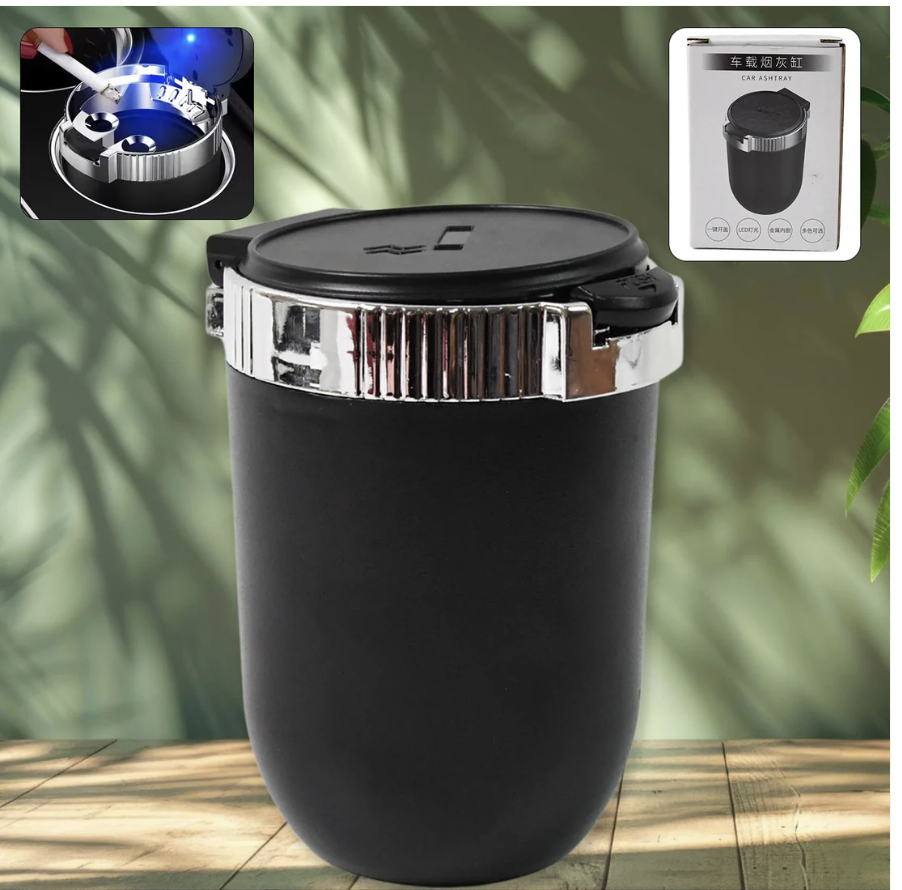 Portable Car Ashtray – Smokeless LED, Durable ABS | Velvet Wheels