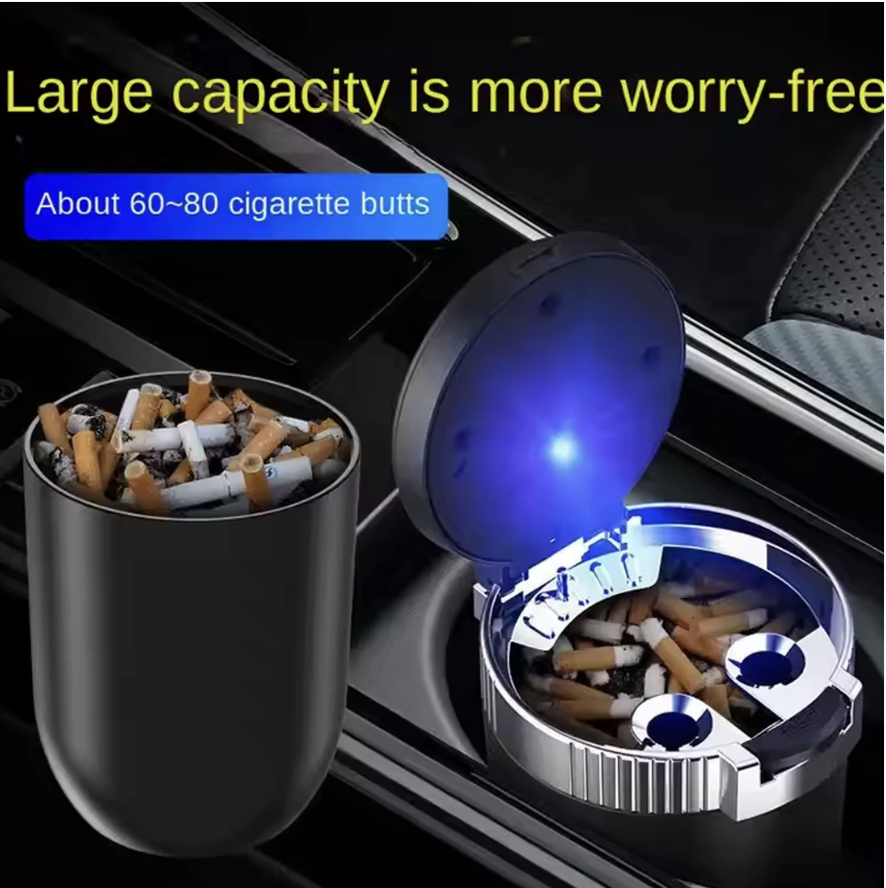 Portable Car Ashtray – Smokeless LED, Durable ABS | Velvet Wheels