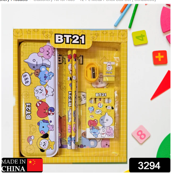 Stationery Kit for Kids – 12 Pc Metal Pencil Box Set | ScribbleJoy - Image 3