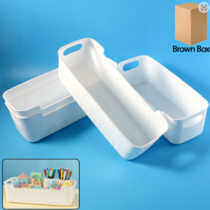 White Plastic Storage Basket Set – 4 Durable Stackable Organizers