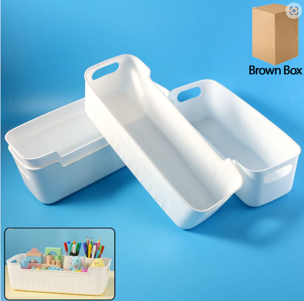 White Plastic Storage Basket Set – 4 Durable Stackable Organizers