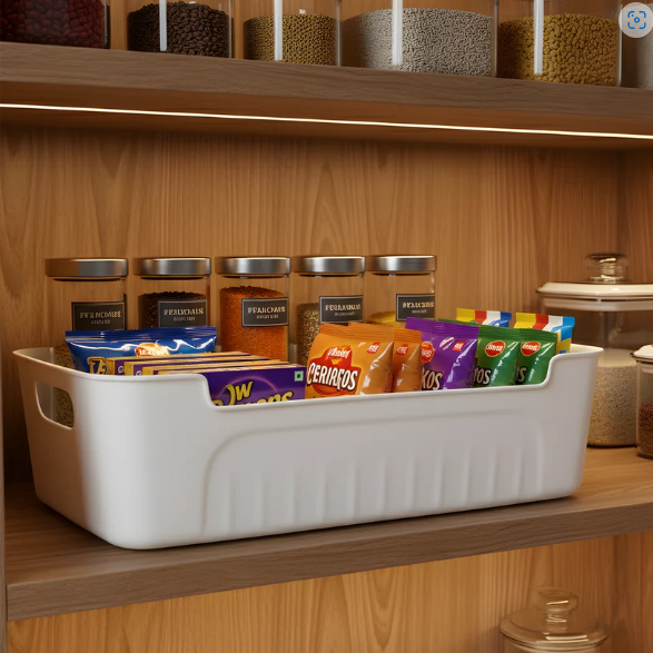 White Plastic Storage Basket Set – 4 Durable Stackable Organizers