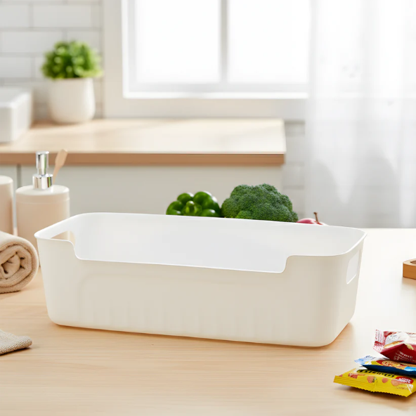 White Plastic Storage Basket Set – 4 Durable Stackable Organizers
