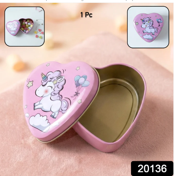 Heart Shaped Unicorn Storage Box – Durable Multipurpose Metal Tin - Image 2